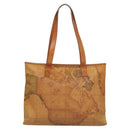 PRIMA CLASSE Hand Bag Leather PVC Beige Brown gold Auth am7609-2