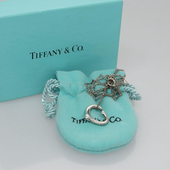 TIFFANY&Co. Open Heart Necklace metal Silver Auth am7655