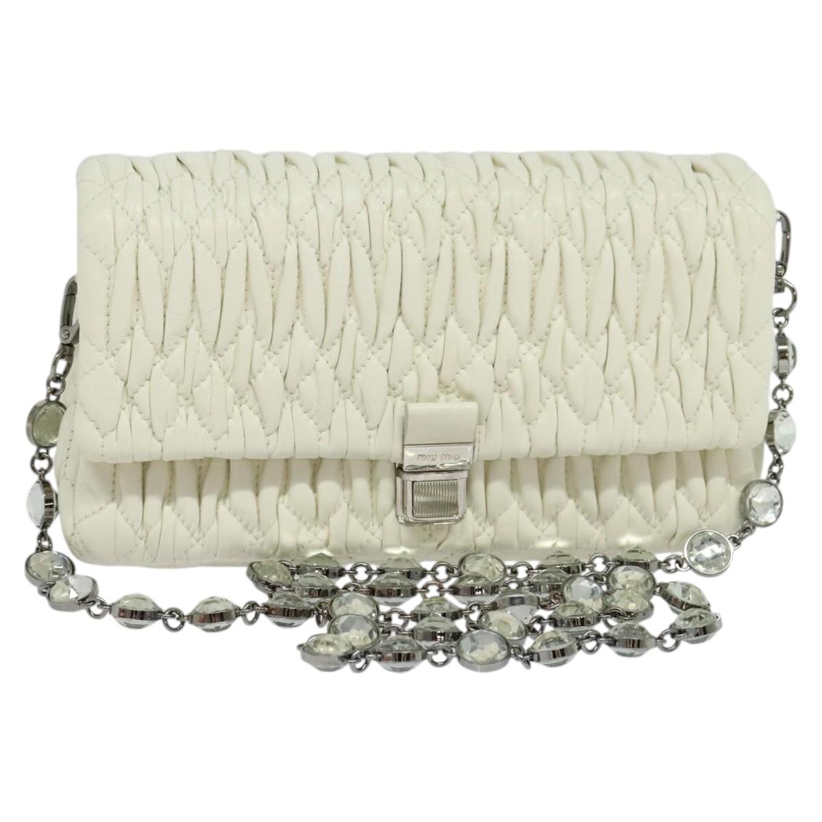 Miu Miu Matelasse Bijoux Shoulder Bag Leather White Auth am7657