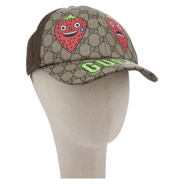 GUCCI GG Supreme Strawberry baseball Cap PVC XL Beige 700665 Auth am7681V