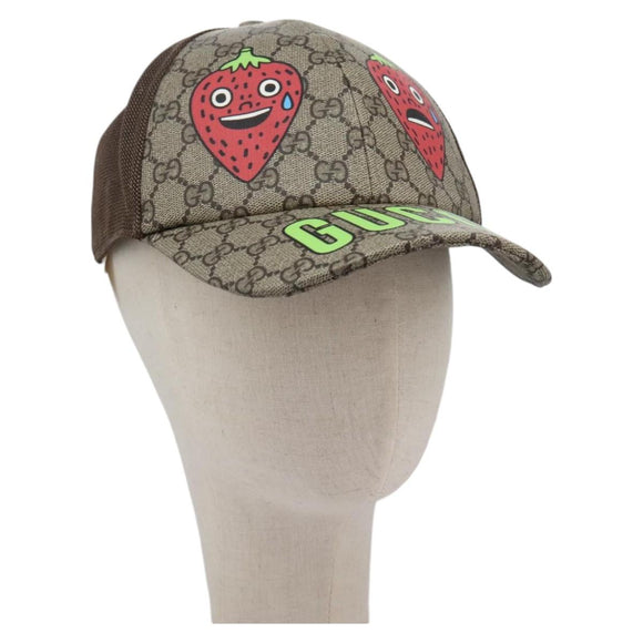 GUCCI GG Supreme Strawberry baseball Cap PVC XL Beige 700665 Auth am7681V