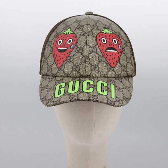 GUCCI GG Supreme Strawberry baseball Cap PVC XL Beige 700665 Auth am7681V