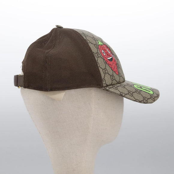 GUCCI GG Supreme Strawberry baseball Cap PVC XL Beige 700665 Auth am7681V