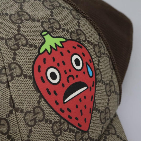 GUCCI GG Supreme Strawberry baseball Cap PVC XL Beige 700665 Auth am7681V