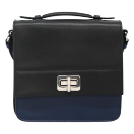 PRADA Shoulder Bag Leather Black Blue Auth am7706 - 0