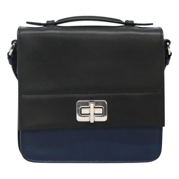 PRADA Shoulder Bag Leather Black Blue Auth am7706 - 0