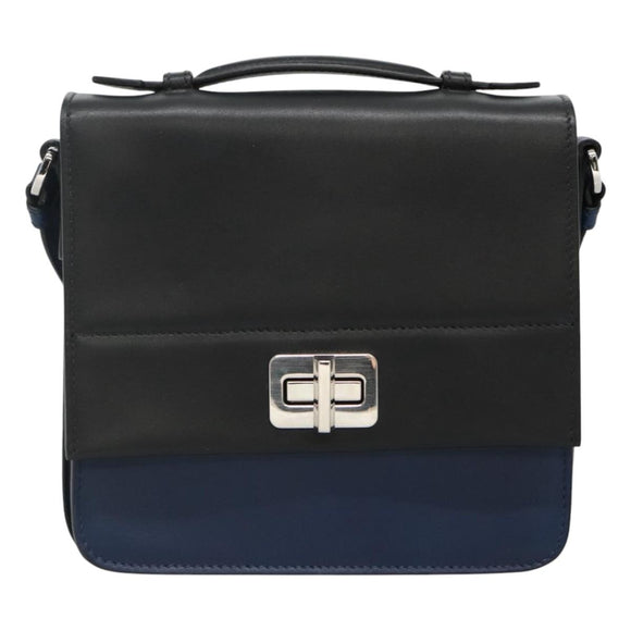 PRADA Shoulder Bag Leather Black Blue Auth am7706