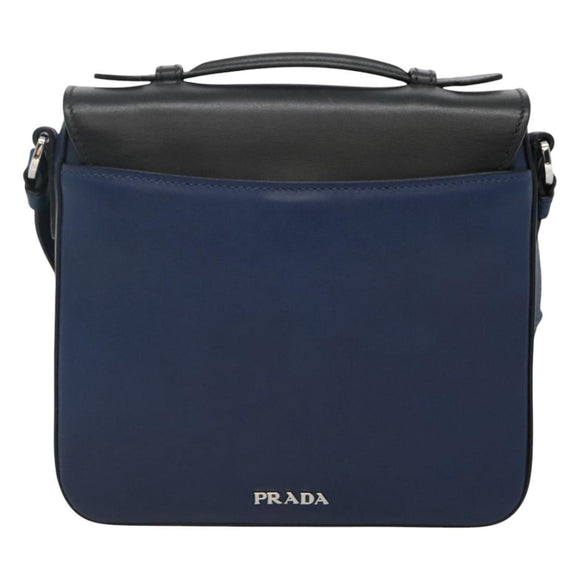 PRADA Shoulder Bag Leather Black Blue Auth am7706