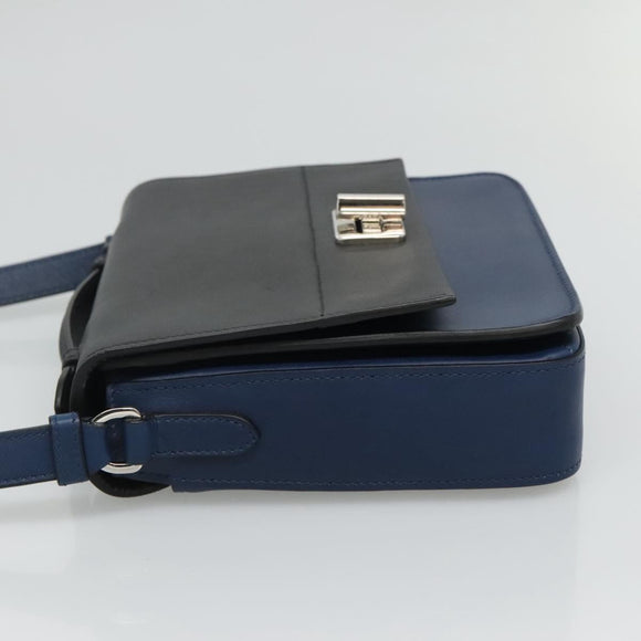 PRADA Shoulder Bag Leather Black Blue Auth am7706