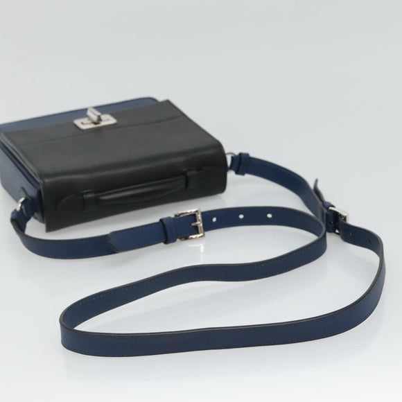 PRADA Shoulder Bag Leather Black Blue Auth am7706