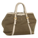 PRADA Hand Bag Canvas Leather Beige White gold Auth am7707-1