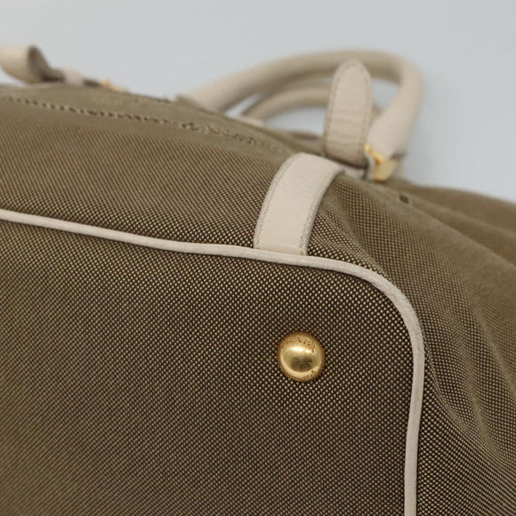 PRADA Hand Bag Canvas Leather Beige White gold Auth am7707