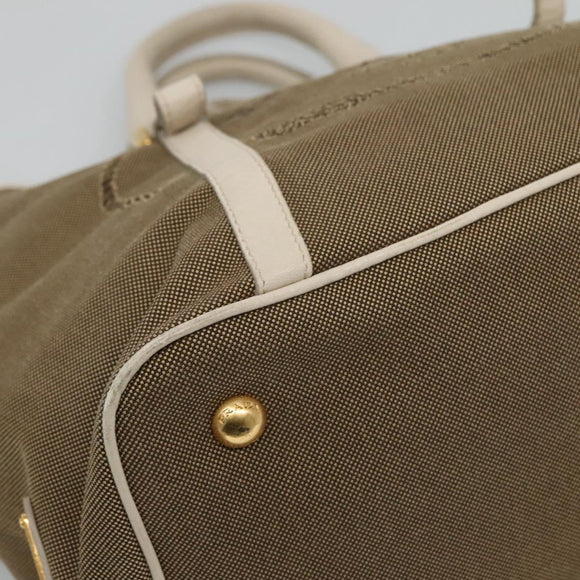 PRADA Hand Bag Canvas Leather Beige White gold Auth am7707