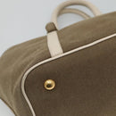PRADA Hand Bag Canvas Leather Beige White gold Auth am7707-16