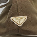 PRADA Hand Bag Canvas Leather Beige White gold Auth am7707-17