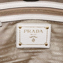 PRADA Hand Bag Canvas Leather Beige White gold Auth am7707-10