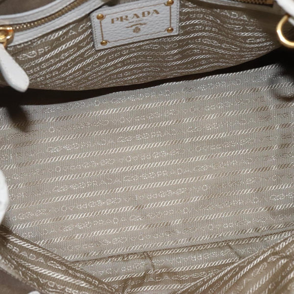 PRADA Hand Bag Canvas Leather Beige White gold Auth am7707