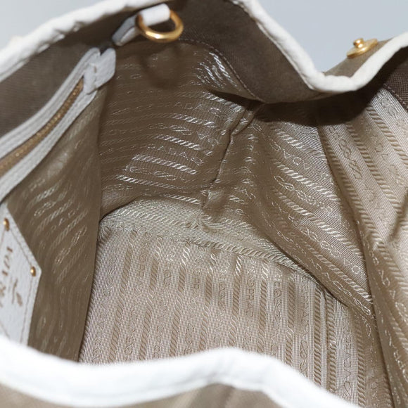 PRADA Hand Bag Canvas Leather Beige White gold Auth am7707