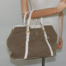 PRADA Hand Bag Canvas Leather Beige White gold Auth am7707-21