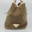 PRADA Hand Bag Canvas Leather Beige White gold Auth am7707-3