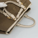 PRADA Hand Bag Canvas Leather Beige White gold Auth am7707-6