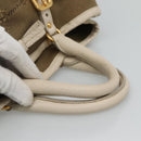 PRADA Hand Bag Canvas Leather Beige White gold Auth am7707-7