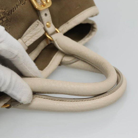 PRADA Hand Bag Canvas Leather Beige White gold Auth am7707