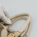 PRADA Hand Bag Canvas Leather Beige White gold Auth am7707-8
