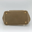 PRADA Hand Bag Canvas Leather Beige White gold Auth am7707-5