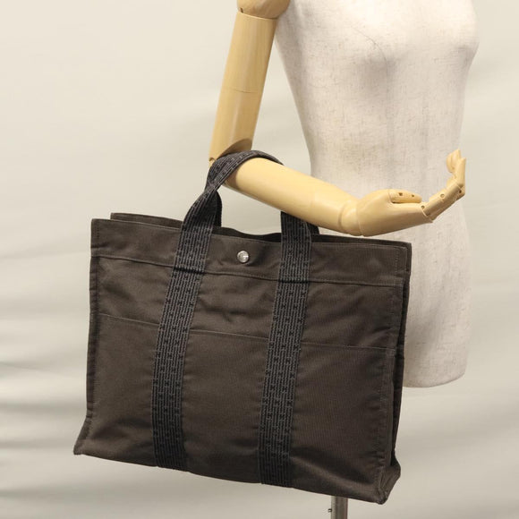 HERMES Her Line MM Hand Bag Canvas Gray Auth am7710