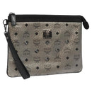 MCM Vicetos Logogram Clutch Bag PVC Leather Silver Auth am7725-1