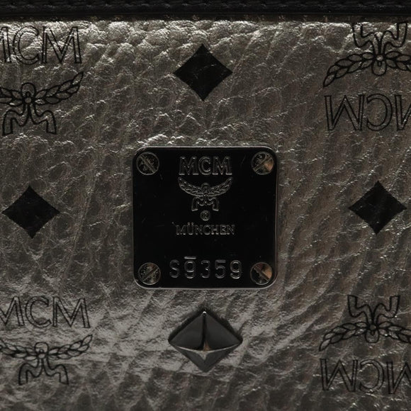 MCM Vicetos Logogram Clutch Bag PVC Leather Silver Auth am7725