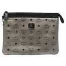 MCM Vicetos Logogram Clutch Bag PVC Leather Silver Auth am7725-13