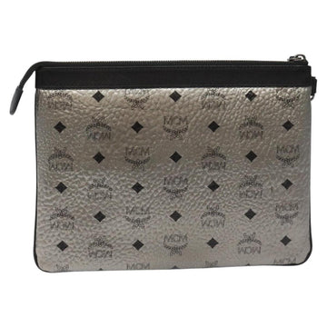 MCM Vicetos Logogram Clutch Bag PVC Leather Silver Auth am7725 - 0