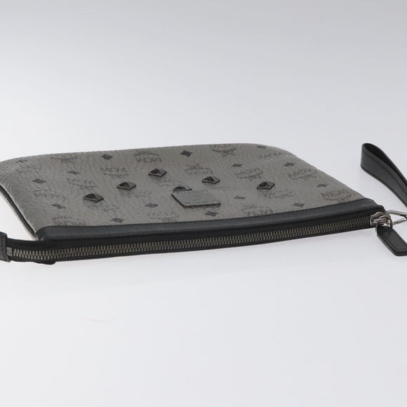 MCM Vicetos Logogram Clutch Bag PVC Leather Silver Auth am7725