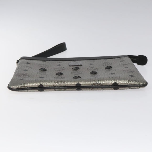 MCM Vicetos Logogram Clutch Bag PVC Leather Silver Auth am7725