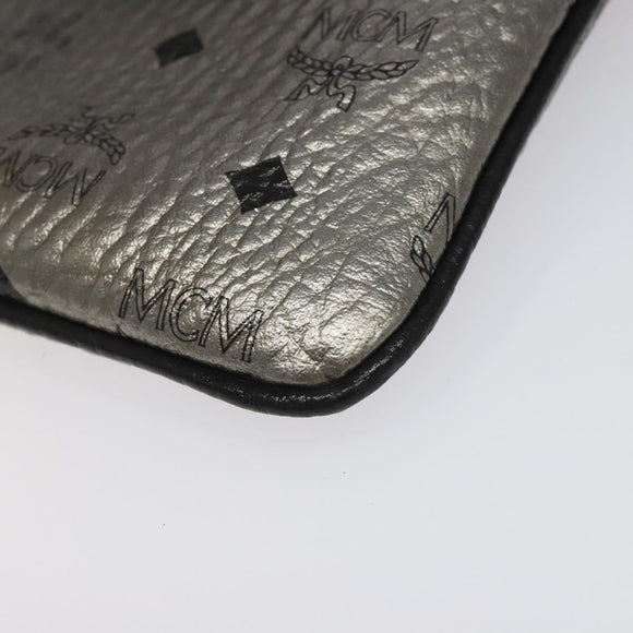 MCM Vicetos Logogram Clutch Bag PVC Leather Silver Auth am7725