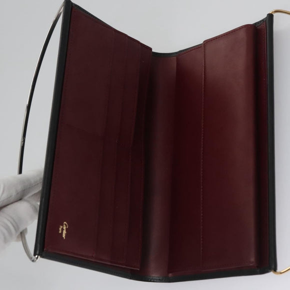 CARTIER Trinity hand Wallet Leather Black Wine Red Auth am7737