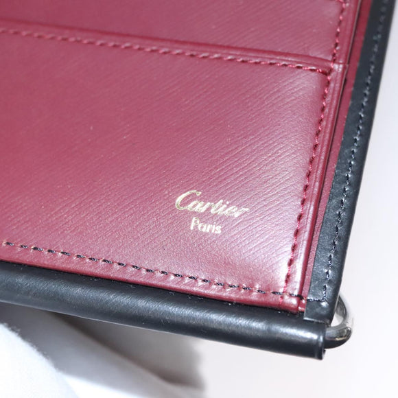 CARTIER Trinity hand Wallet Leather Black Wine Red Auth am7737