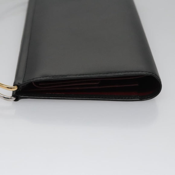 CARTIER Trinity hand Wallet Leather Black Wine Red Auth am7737