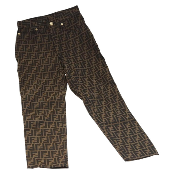 FENDI Zucca Canvas Pants 40 Black Brown Auth am7779M