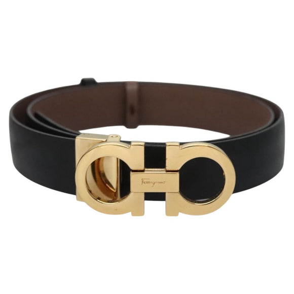 Salvatore Ferragamo Gancini Belt Leather 29.1""-31.5"" Black Auth am7781V
