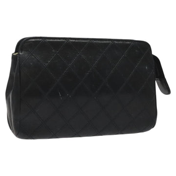 CHANEL Bicolore Pouch Lamb Skin Black CC Auth am7785