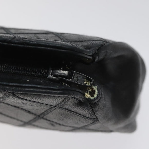 CHANEL Bicolore Pouch Lamb Skin Black CC Auth am7785