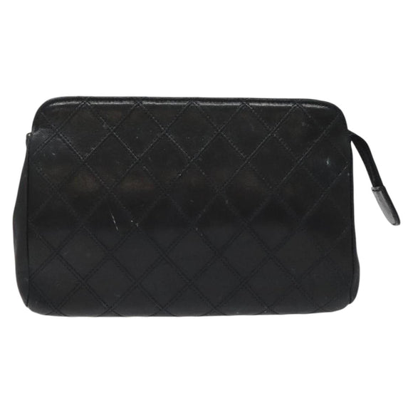 CHANEL Bicolore Pouch Lamb Skin Black CC Auth am7785