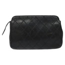 CHANEL Bicolore Pouch Lamb Skin Black CC Auth am7785-2