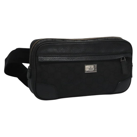 GUCCI GG Nylon Body Bag Outlet Black Silver 336672 Auth am7819