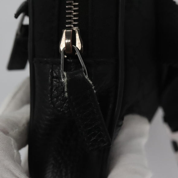 GUCCI GG Nylon Body Bag Outlet Black Silver 336672 Auth am7819