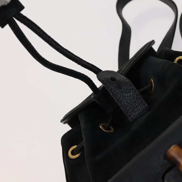 GUCCI Bamboo Backpack Suede Leather Black Gold 003 1705 0030 Auth am7820