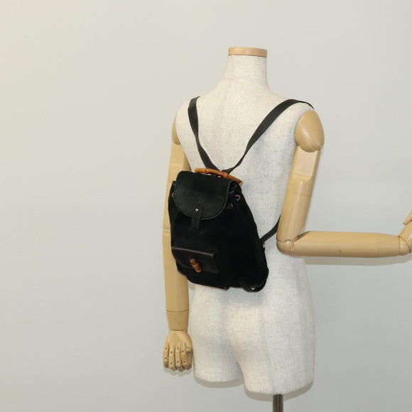 GUCCI Bamboo Backpack Suede Leather Black Gold 003 1705 0030 Auth am7820